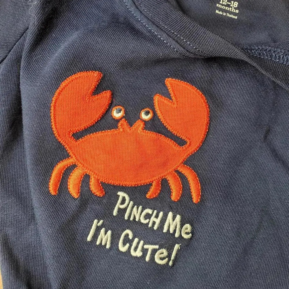 Gymboree Crab "Pinch Me I'm Cute" Blue and Red One Piece Bodysuit Size 12-18m - Picture 4 of 11